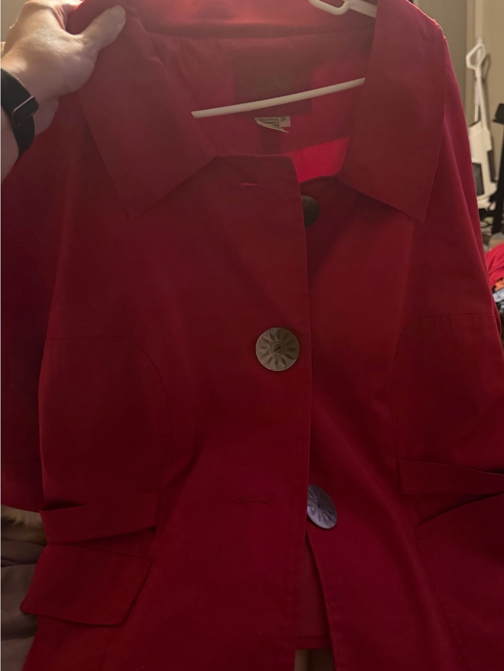 Live a Little Red Single-Breasted Blazer with Decorative Buttons